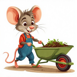 Maus mit Schubkarre